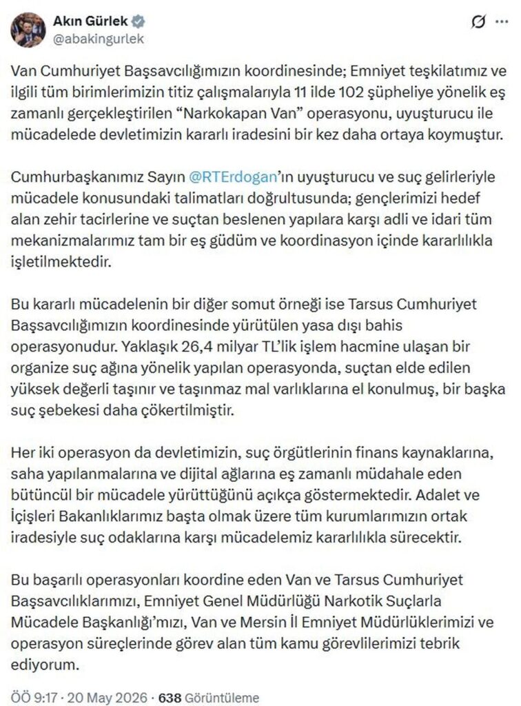 Adalet Bakanı Gürlek: Suçla Mücadele Kararlılıkla Devam Edecek